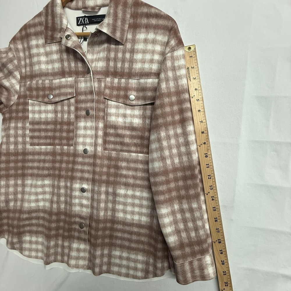 Zara Womens XS Plaid Shacket NWT Snap Front Shirt Jacket‎ Brown Cream - Picture 15 of 16